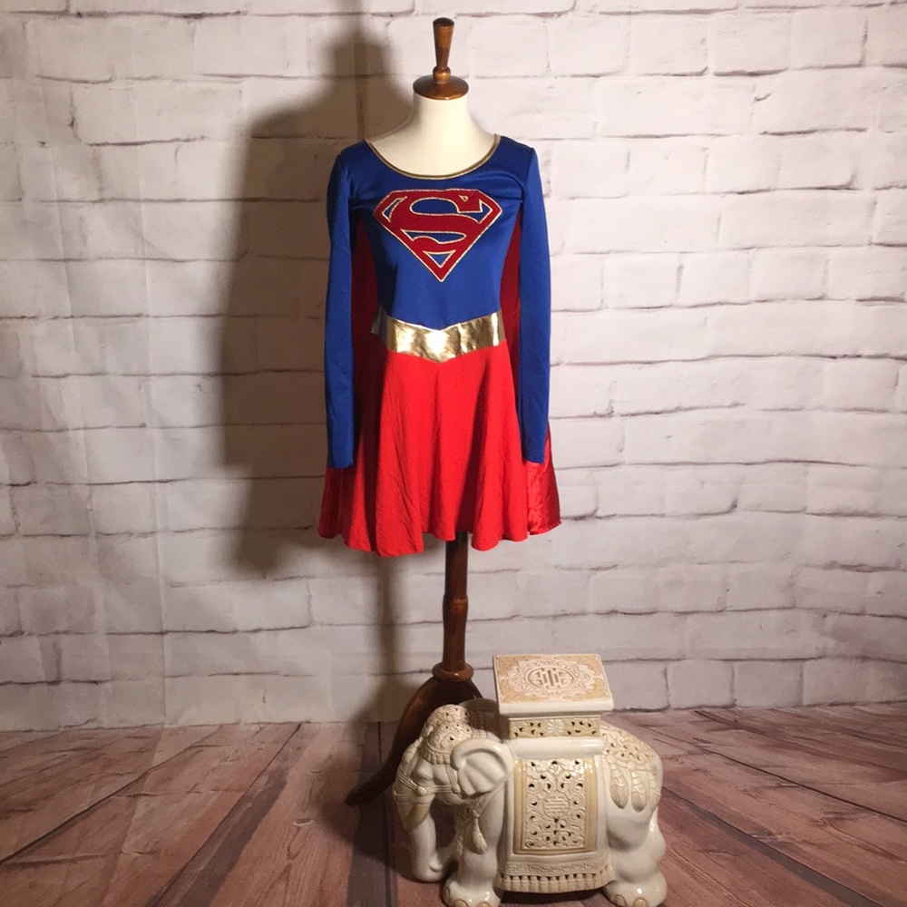 Superman SuperGirl Superhero Woman's Dress with Cape Halloween Costume